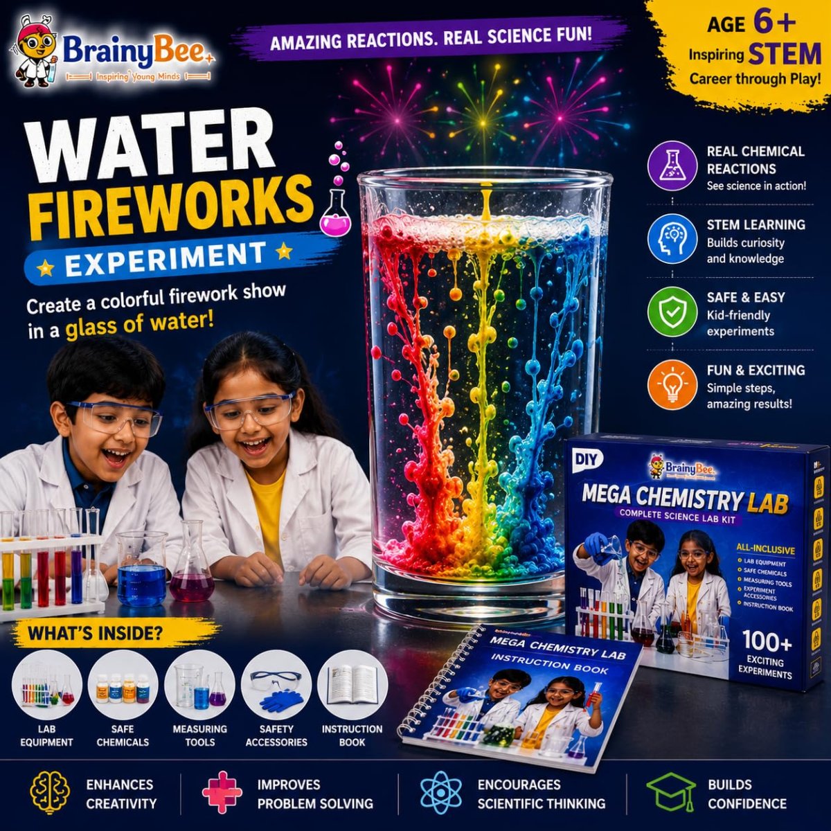 Science Experiment Kit for Kids | 100 DIY STEM Activities | Chemistry Lab Set | Age 6+ with Educational DIY Experiments STEM Learning Set
