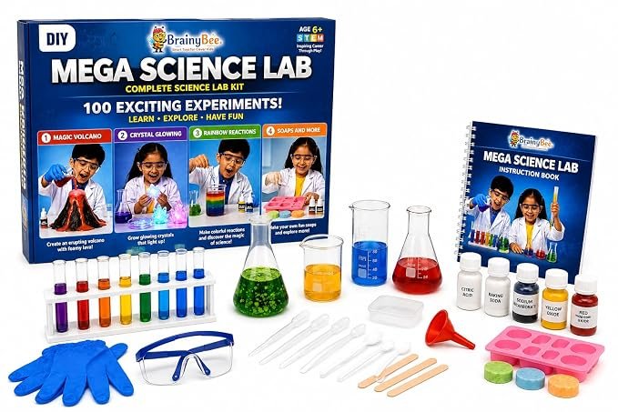 Mega Science Lab Kit for Kids | 100 Experiments | STEM Educational DIY Toy | Age 6-15 with 100 Plus Chemistry Experiments STEM Learning Set